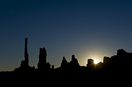 Breaking Sun at Totem Pole and Five Fingers, Monument Valley, AZ
